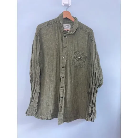 Flax by Jeanne Engelhart Women's large long sleeve green 100% linen snap shirt - Picture 1 of 6